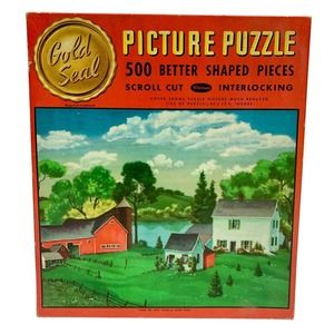 Vtg Whitman Gold Seal Summer in the Country Interlocking Scroll Cut Puzzle 500pc